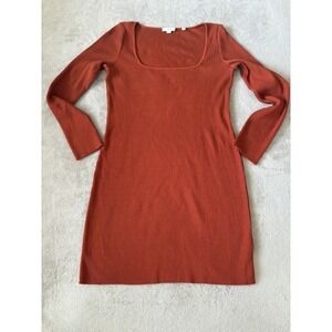 Vince Women's Size Small Long Sleeve Square Neck Ribbed Mini Dress Rust